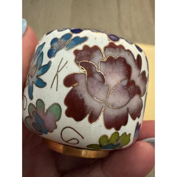 Cloisonné Trinket Box With Lid Floral Design 2.5" Tall - Picture 3 of 8